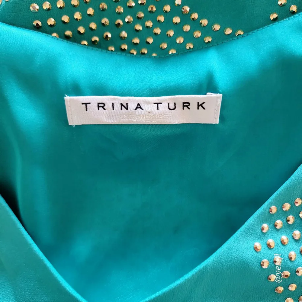 Trina Turk seafoam rhinestones 100% silk dress